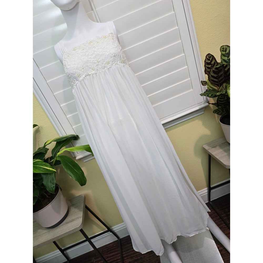 In Bloom White Sheer Lace Bead Fairy Cottage Lingerie Feminine Dress Medium